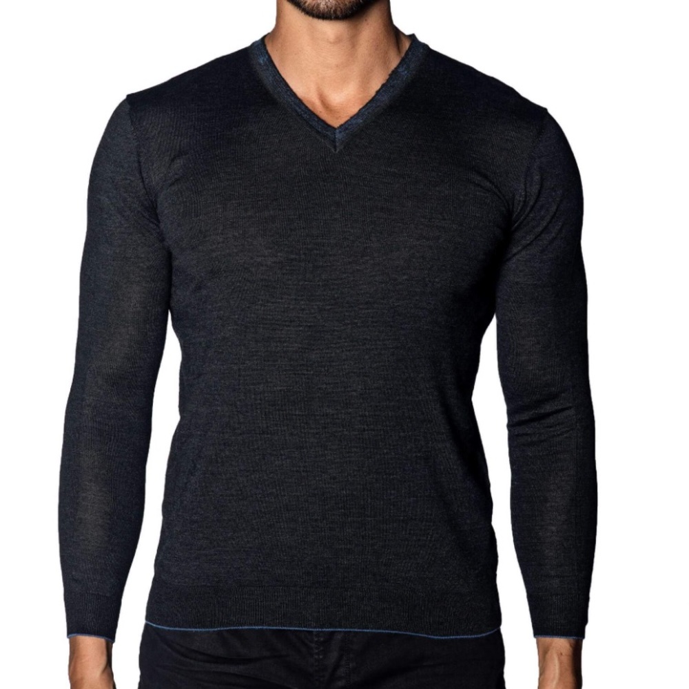 Jared Lang Charcoal V-Neck Sweater for Men